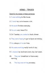 English worksheet: Verbs - Tense Identification
