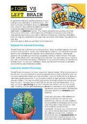 English Worksheet: Right vs Left Brain reading (part 1) 