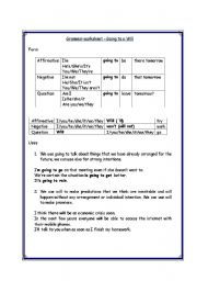 English worksheet: Going to and will