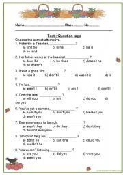 English Worksheet: Test : question tags