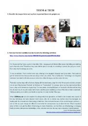 English Worksheet: teens and technology (cell phones)