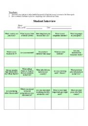 English worksheet: Student Interviews