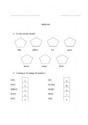 English worksheet: initial test 2nd grade