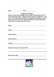 English worksheet: Immigration Worksheet