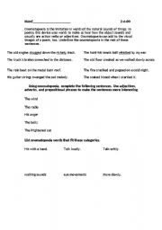 English Worksheet: Onomatopoeia Practice