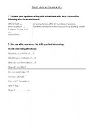 English worksheet: Speaking about advertising