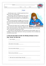 English Worksheet: Janes daily routine 6th grade
