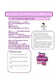 English Worksheet: Elvis Presley (Valentines Day worksheet)