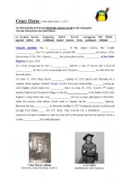 English Worksheet: CRAZY HORSE biography-fill in