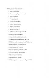 English worksheet: Getting to know your classmates