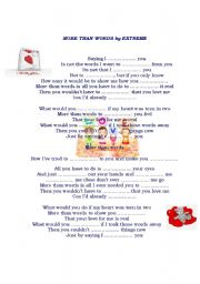 English Worksheet: More than words - Extreme (valentines day listening)