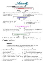English Worksheet: Actually...(How to use 