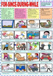 English Worksheet: FOR - SINCE- DURING - WHILE