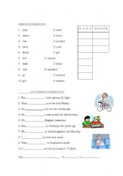 English worksheet: Past tense matching and fill in the blank (Japanese instructions)