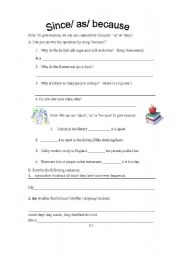 English Worksheet: since /as/because