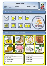 English Worksheet: PLACE PREPOSITIONS WITH ANIMALS