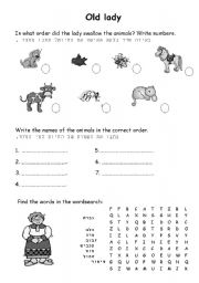 English Worksheet: old lady animals order