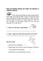 English worksheet: keys to good health