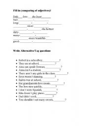 English worksheet: Comparing adjectives, Tag-questions