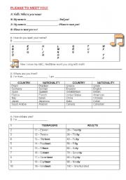 English Worksheet: Please to meet you!