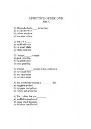 English worksheet: Adjective order quiz