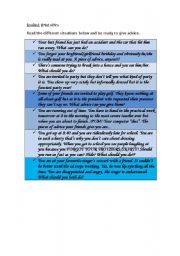 English Worksheet: Speaking: giving advice