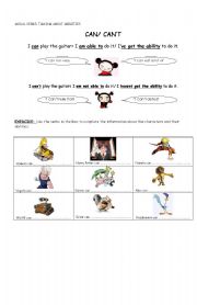 English Worksheet: CAN- CANT, ABILITIES
