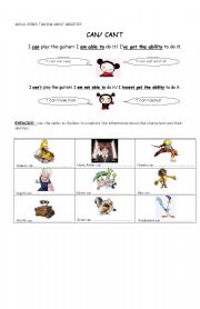 English Worksheet: CAN- CANT, ABILITIES