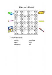 English worksheet: classroom objects