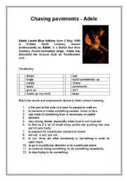 English Worksheet: Chasing pavements - Adele - Song