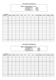 English Worksheet: BIRTHDAY CHART