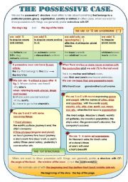 English Worksheet: THE POSSESSIVE CASE - GRAMMAR-GUIDE COLOR AND BLACK AND WHITE VERSIONS IN ONE WORKSHEET