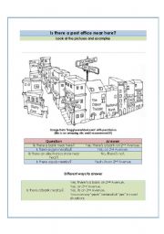 English Worksheet: Is there a bank near here?  it and there as subjects - preopositions