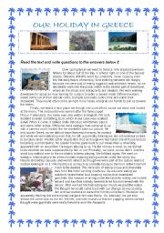 English Worksheet: Our Holiday In Greece - reading comprehension