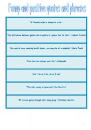 English Worksheet: FUNNY AND POSITIVE QUOTES AND PHRASES