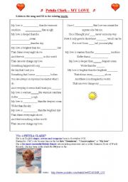 English Worksheet: MY LOVE -by Petula Cark-LOVE and COMPARATIVE and SUPERLATIVE