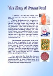 English Worksheet: History of frozen food reading  comprehension