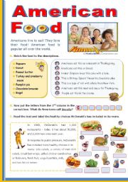 English Worksheet: American Food   - upper elementary or lower intermediate students.