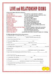 English Worksheet: LOVE AND RELATIONSHIP IDIOMS -match and fill in