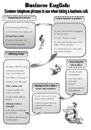 English Worksheet: BUSINESS ENGLISH: Common telephone phrases to use when taking a business call