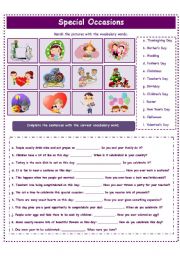 English Worksheet: SPECIAL OCCASIONS!
