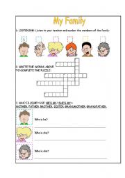 English Worksheet: My family - 3 skills for young learners