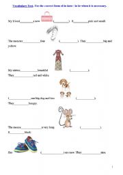 English worksheet: Vocabulary Test. To have/To be.