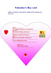 English Worksheet: Valentines Day card