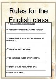 English worksheet: Rules for the English class