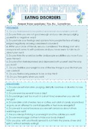 English Worksheet: Eating disorders.Reading