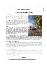 English Worksheet: An exciting summer camp