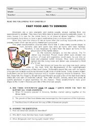 English Worksheet: test on fast food