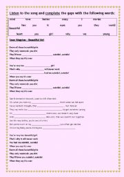 English Worksheet: Sean Kingston - Beautiful Girls - Part1 