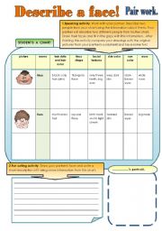 English Worksheet: DESCRIBE A FACE! - part 1 FUN PAIR WORK ACTIVITIES. ( 2pages for student A and student B )